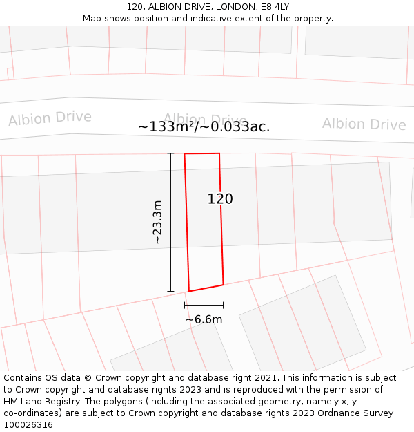120, ALBION DRIVE, LONDON, E8 4LY: Plot and title map