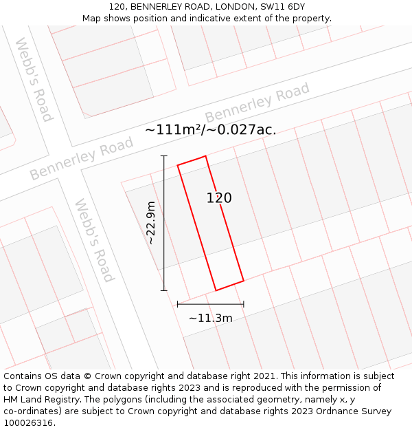 120, BENNERLEY ROAD, LONDON, SW11 6DY: Plot and title map