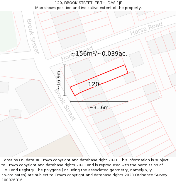 120, BROOK STREET, ERITH, DA8 1JF: Plot and title map