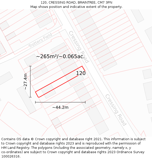 120, CRESSING ROAD, BRAINTREE, CM7 3PN: Plot and title map