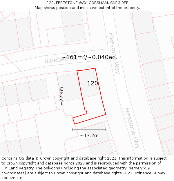 120, FREESTONE WAY, CORSHAM, SN13 9EF: Plot and title map