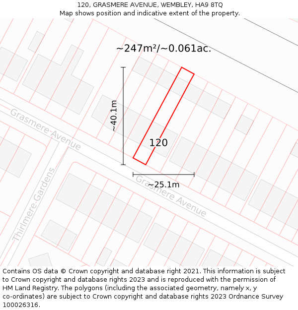 120, GRASMERE AVENUE, WEMBLEY, HA9 8TQ: Plot and title map