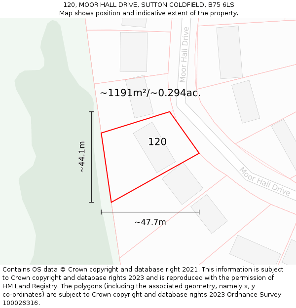 120, MOOR HALL DRIVE, SUTTON COLDFIELD, B75 6LS: Plot and title map