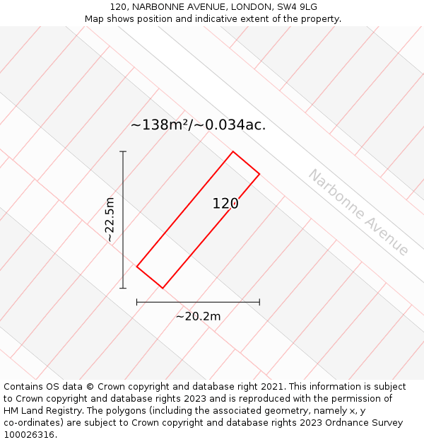 120, NARBONNE AVENUE, LONDON, SW4 9LG: Plot and title map