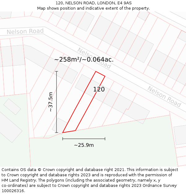 120, NELSON ROAD, LONDON, E4 9AS: Plot and title map