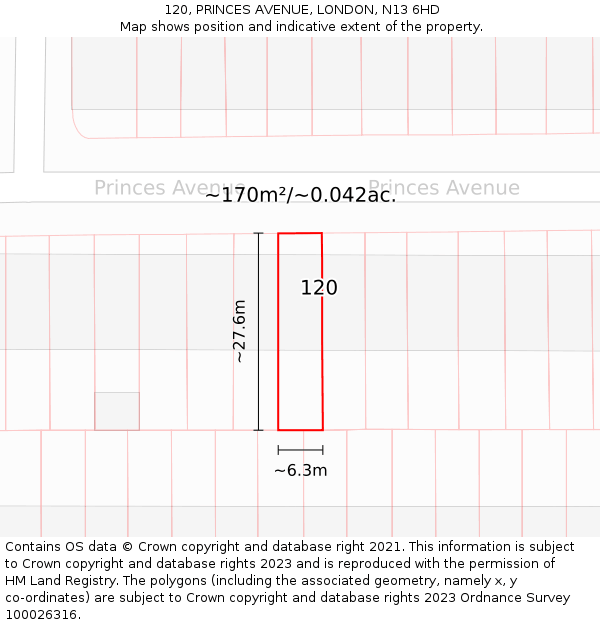 120, PRINCES AVENUE, LONDON, N13 6HD: Plot and title map