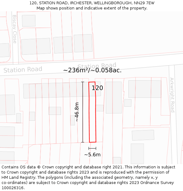 120, STATION ROAD, IRCHESTER, WELLINGBOROUGH, NN29 7EW: Plot and title map