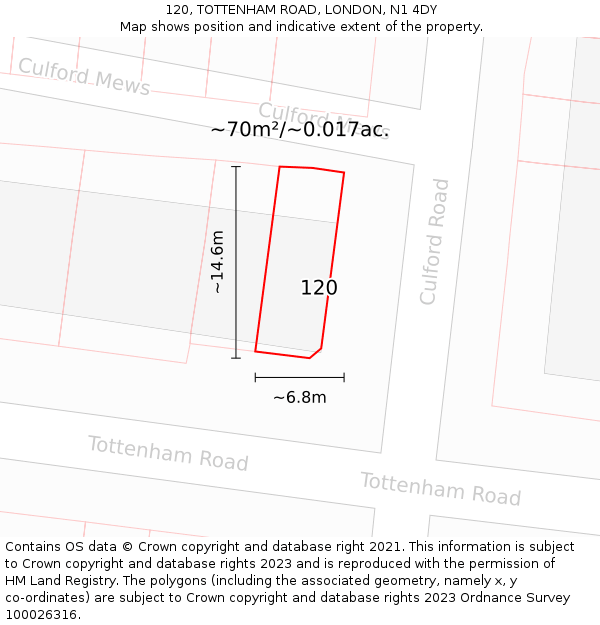 120, TOTTENHAM ROAD, LONDON, N1 4DY: Plot and title map