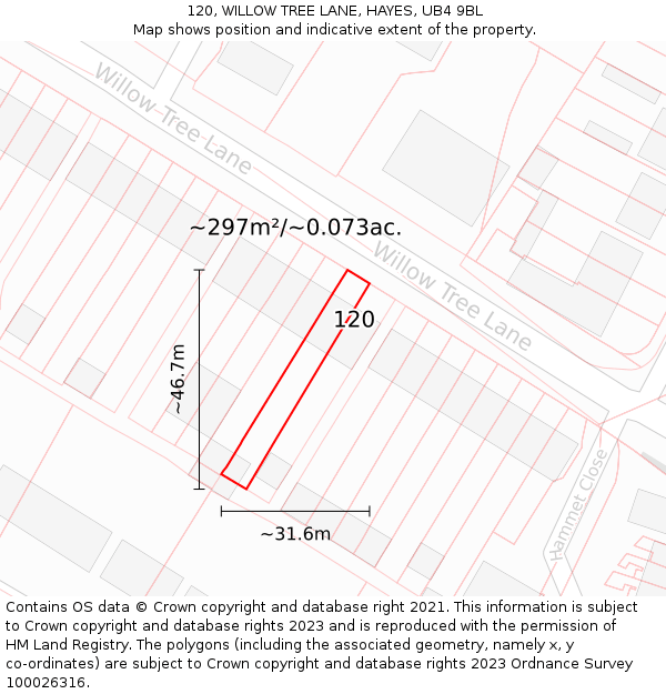 120, WILLOW TREE LANE, HAYES, UB4 9BL: Plot and title map