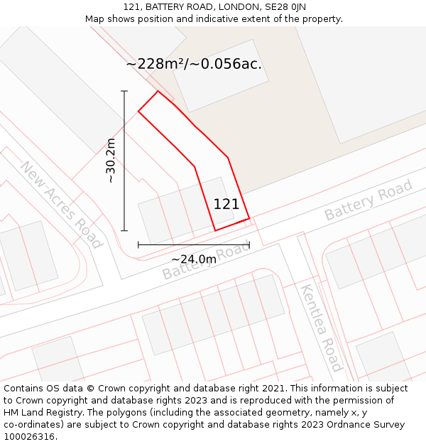 121, BATTERY ROAD, LONDON, SE28 0JN: Plot and title map