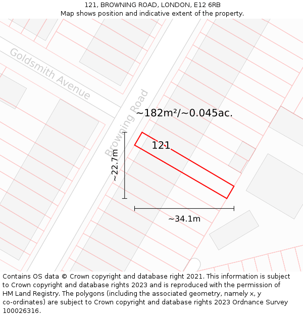 121, BROWNING ROAD, LONDON, E12 6RB: Plot and title map