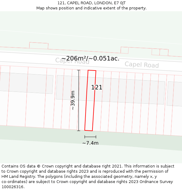 121, CAPEL ROAD, LONDON, E7 0JT: Plot and title map