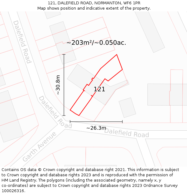 121, DALEFIELD ROAD, NORMANTON, WF6 1PR: Plot and title map