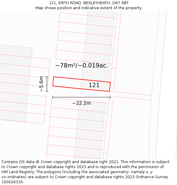 121, ERITH ROAD, BEXLEYHEATH, DA7 6BT: Plot and title map