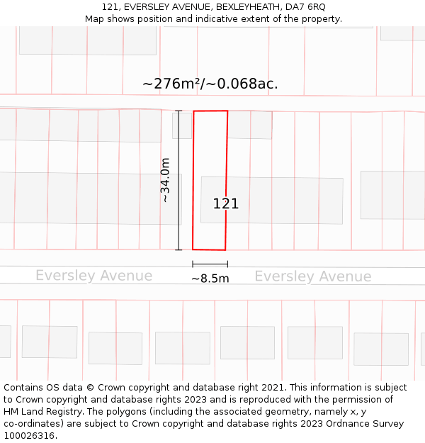 121, EVERSLEY AVENUE, BEXLEYHEATH, DA7 6RQ: Plot and title map