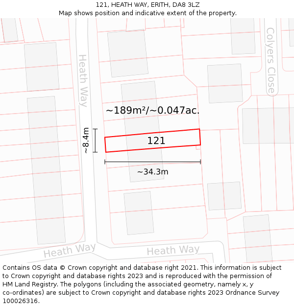 121, HEATH WAY, ERITH, DA8 3LZ: Plot and title map