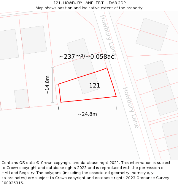 121, HOWBURY LANE, ERITH, DA8 2DP: Plot and title map