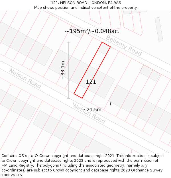 121, NELSON ROAD, LONDON, E4 9AS: Plot and title map