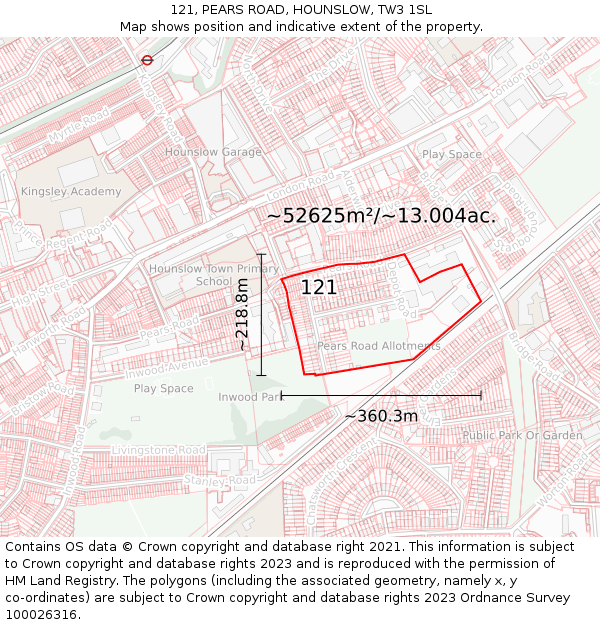 121, PEARS ROAD, HOUNSLOW, TW3 1SL: Plot and title map