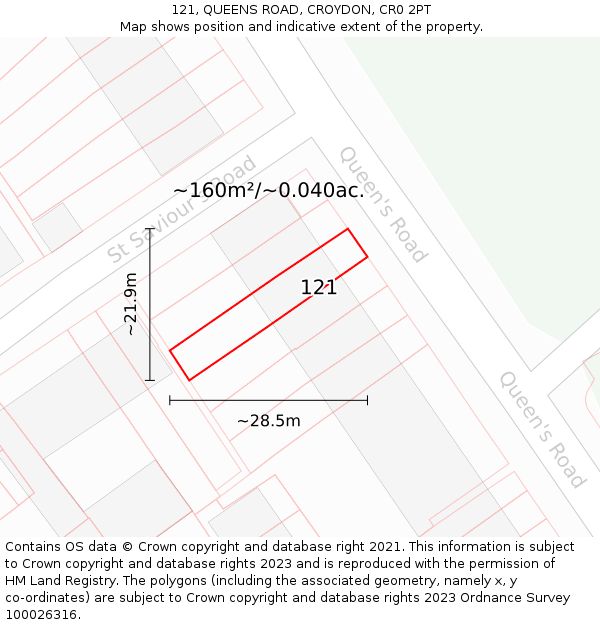 121, QUEENS ROAD, CROYDON, CR0 2PT: Plot and title map