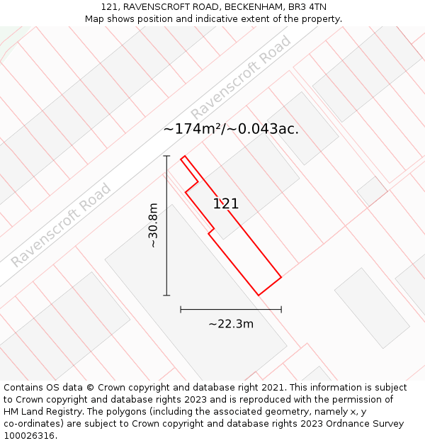 121, RAVENSCROFT ROAD, BECKENHAM, BR3 4TN: Plot and title map