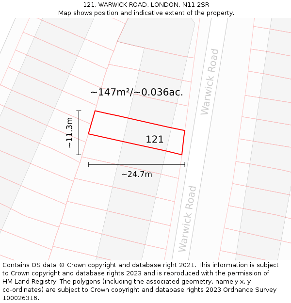 121, WARWICK ROAD, LONDON, N11 2SR: Plot and title map