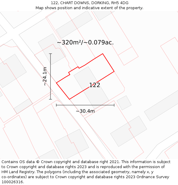 122, CHART DOWNS, DORKING, RH5 4DG: Plot and title map