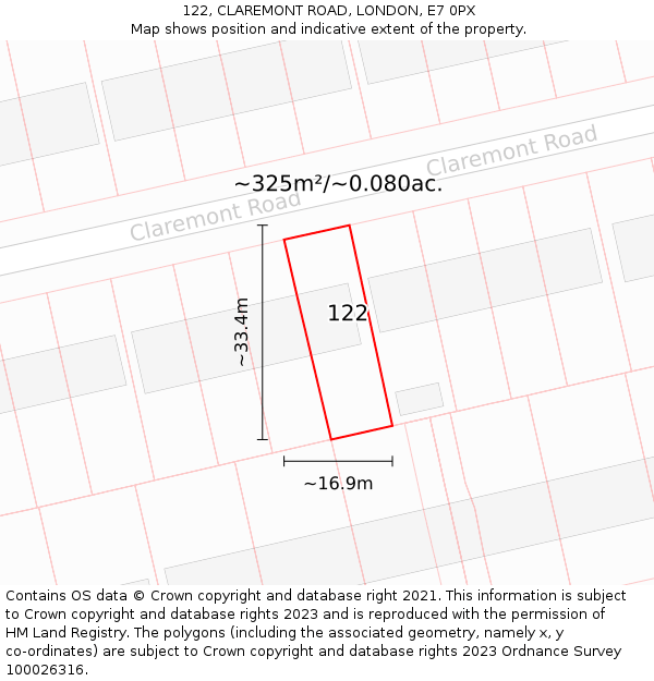 122, CLAREMONT ROAD, LONDON, E7 0PX: Plot and title map