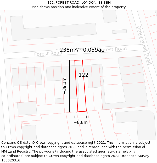 122, FOREST ROAD, LONDON, E8 3BH: Plot and title map