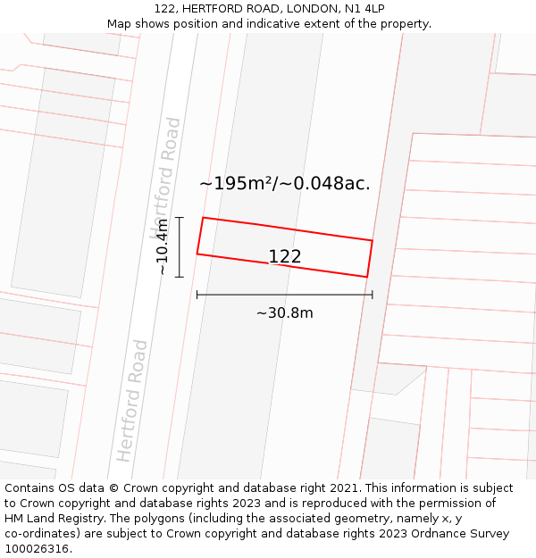 122, HERTFORD ROAD, LONDON, N1 4LP: Plot and title map