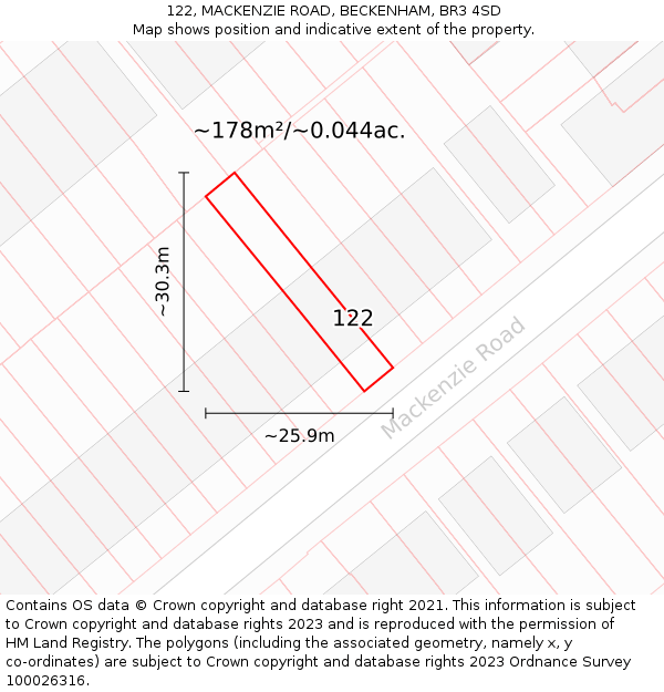 122, MACKENZIE ROAD, BECKENHAM, BR3 4SD: Plot and title map