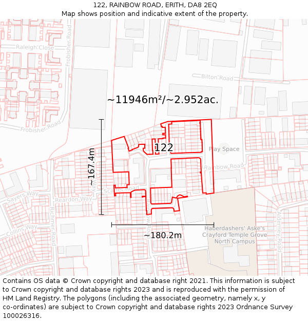 122, RAINBOW ROAD, ERITH, DA8 2EQ: Plot and title map