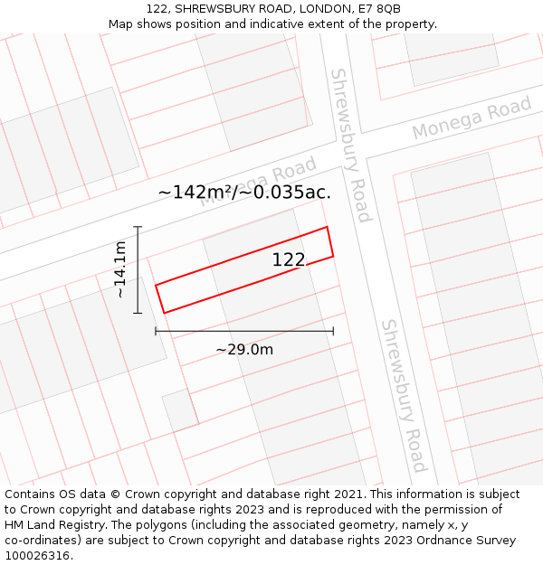 122, SHREWSBURY ROAD, LONDON, E7 8QB: Plot and title map