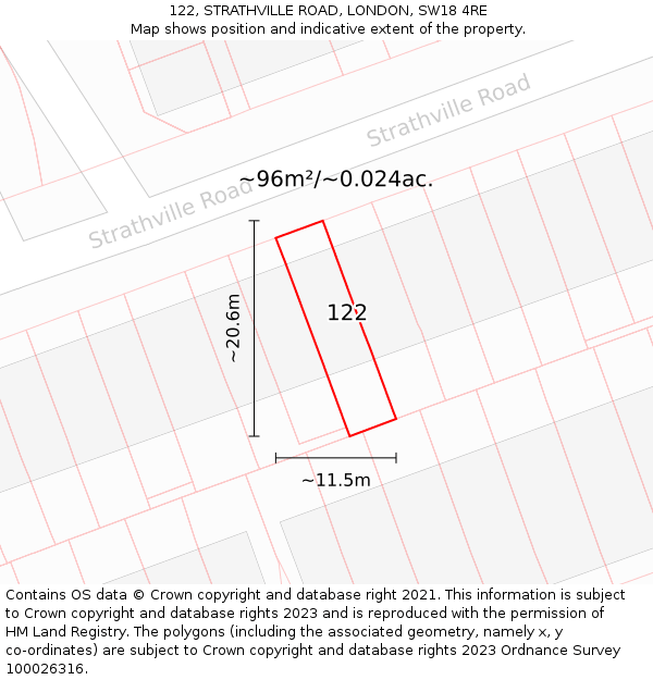 122, STRATHVILLE ROAD, LONDON, SW18 4RE: Plot and title map