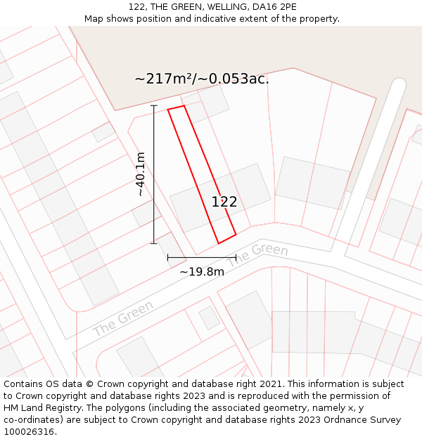 122, THE GREEN, WELLING, DA16 2PE: Plot and title map