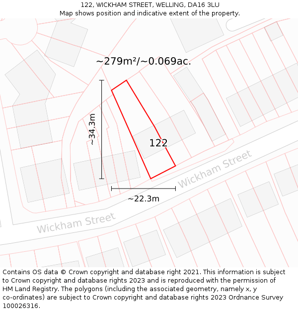 122, WICKHAM STREET, WELLING, DA16 3LU: Plot and title map