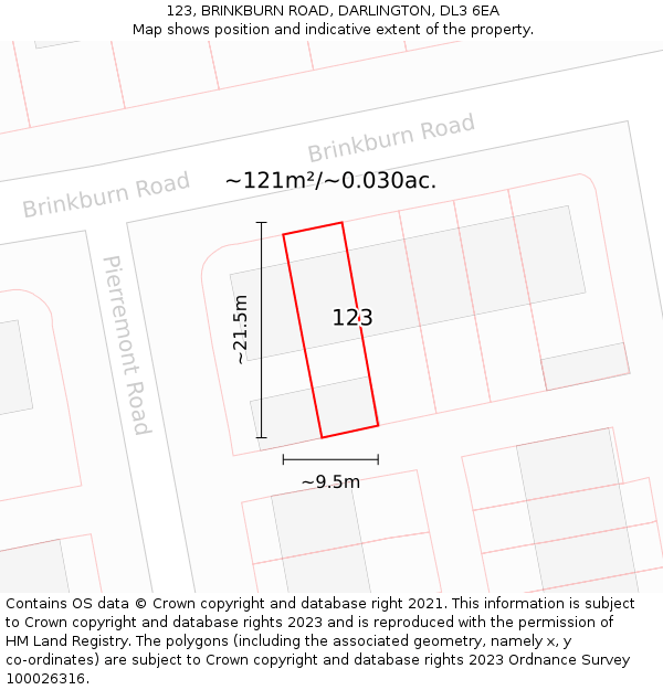 123, BRINKBURN ROAD, DARLINGTON, DL3 6EA: Plot and title map