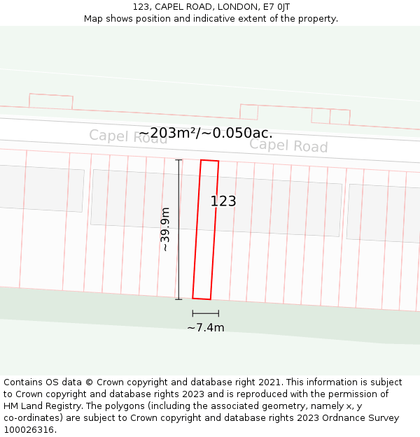 123, CAPEL ROAD, LONDON, E7 0JT: Plot and title map