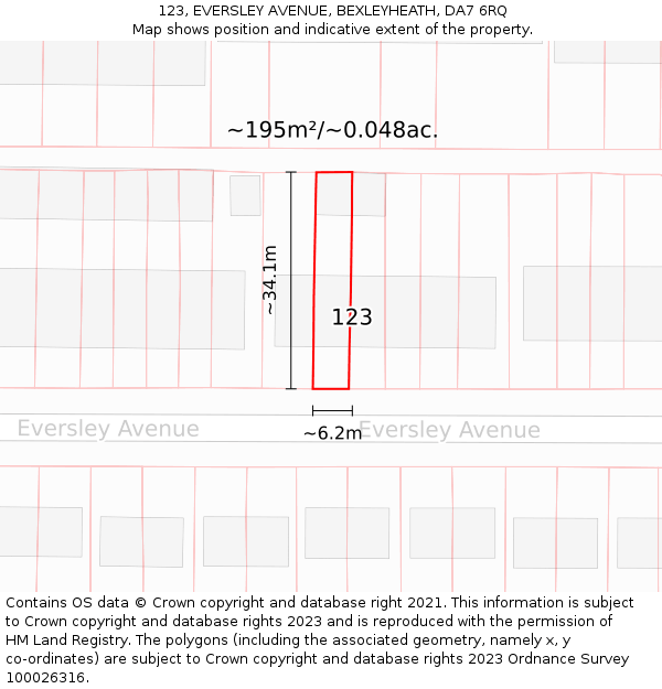 123, EVERSLEY AVENUE, BEXLEYHEATH, DA7 6RQ: Plot and title map