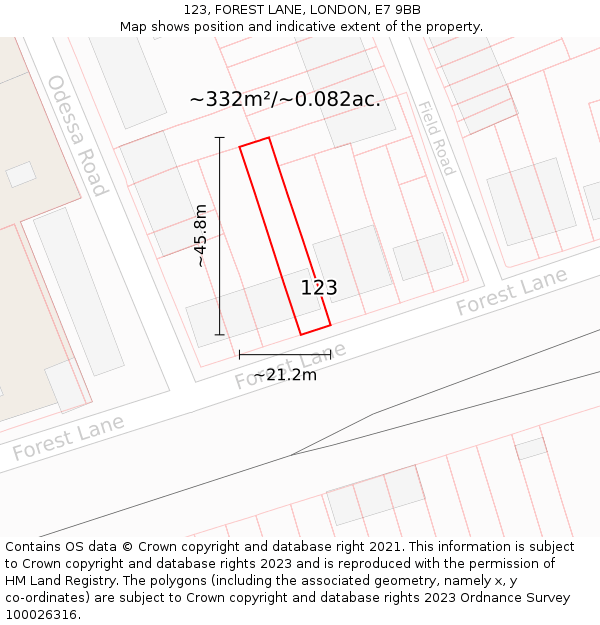 123, FOREST LANE, LONDON, E7 9BB: Plot and title map