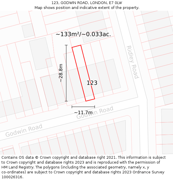 123, GODWIN ROAD, LONDON, E7 0LW: Plot and title map