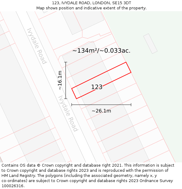 123, IVYDALE ROAD, LONDON, SE15 3DT: Plot and title map