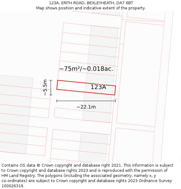 123A, ERITH ROAD, BEXLEYHEATH, DA7 6BT: Plot and title map