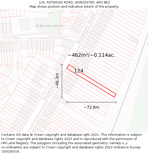 124, ASTWOOD ROAD, WORCESTER, WR3 8EZ: Plot and title map