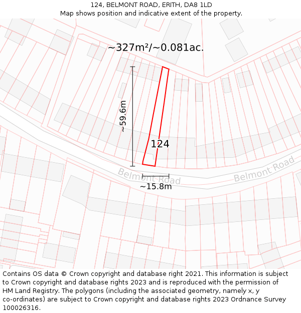 124, BELMONT ROAD, ERITH, DA8 1LD: Plot and title map