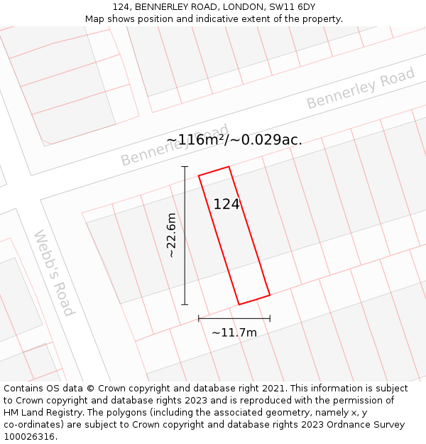 124, BENNERLEY ROAD, LONDON, SW11 6DY: Plot and title map