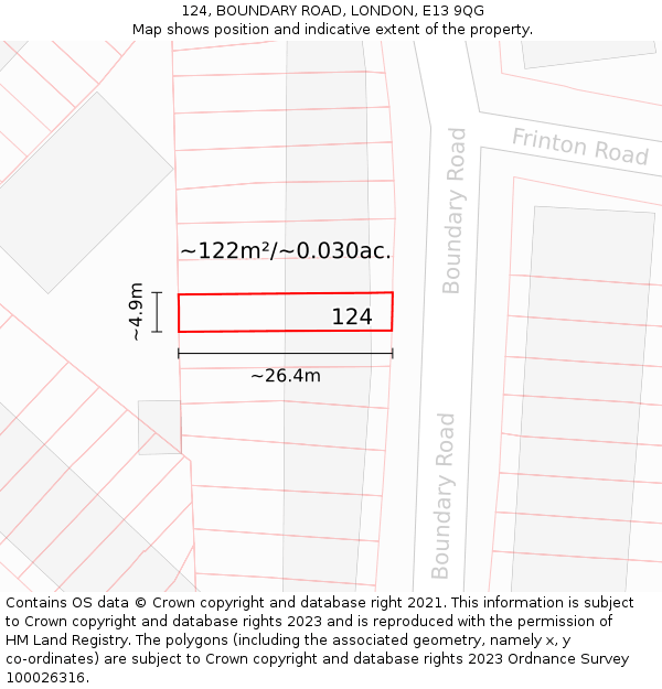 124, BOUNDARY ROAD, LONDON, E13 9QG: Plot and title map