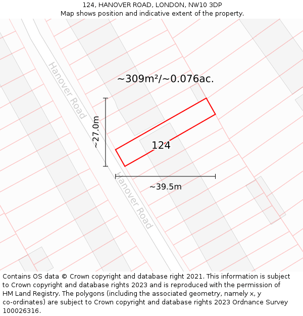 124, HANOVER ROAD, LONDON, NW10 3DP: Plot and title map