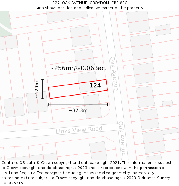 124, OAK AVENUE, CROYDON, CR0 8EG: Plot and title map
