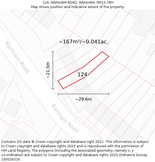 124, RAINHAM ROAD, RAINHAM, RM13 7RH: Plot and title map